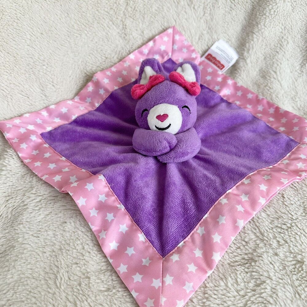 Fisher Price Purple Bunny Rabbit Lovey Security Blanket 12" Pink Star Heart Nose